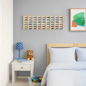 Drevená polica na bábiky alebo autíčka - 54 priehradiek