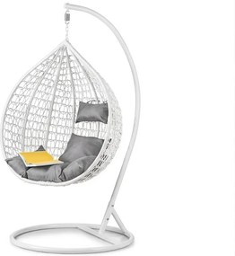 Biele závesné kreslo KOKON so stojanom, sivý vankúš