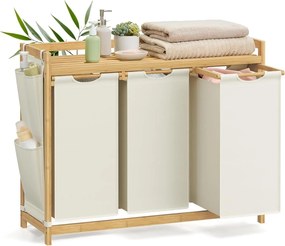 Prádlový kôš s 3 priehradkami, 3 x 50 l, 94 x 33 x 78 cm, krémová biela