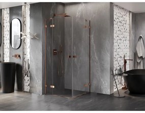 Mexen Lunar Duo, výklopný sprchový kút 90 x 90 cm, 8mm číre sklo, profil ružové zlato, 834-090L-090P-60-00