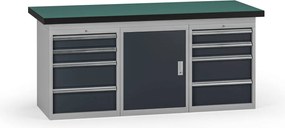Pracovní stůl do dílny, 1800 x 750 x 800 mm, 1x skříňka, 2x kontejner, 8 zásuvek, grafit