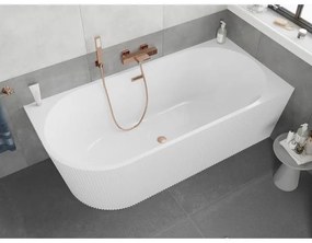 Mexen Silo, rohová voľne stojaca ryhovaná vaňa, pravá, 170 x 80 cm, biela lesklá, medený matný prepad, 52891708000P-65