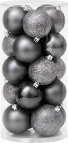 DECOLED Sada vianočných ozdôb sivé plastové gule 8 cm, 12× matné, 12× trblietavé, balenie 24 ks