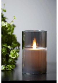 Sivá LED vosková sviečka v skle Star Trading M-Twinkle, výška 12,5 cm