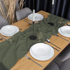 Biante Mušelínový behúň na stôl MSN-076 Zelená khaki 35x120 cm
