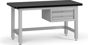 Pracovný stôl do dielne G4 so závesným boxom na náradie, MDF + PVC doska, 2 zásuvky, 1500 x 750 x 800 mm, sivá