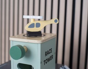 Detská parkovacia garáž s vrtuľníkom