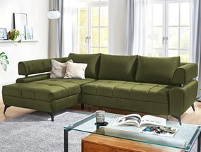 Rohová sedacia súprava Paris, machová zelená látka, ľavý roh