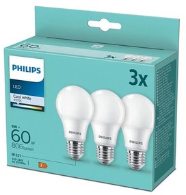 SADA 3x LED Žiarovka Philips A60 E27/8W/230V 4000K
