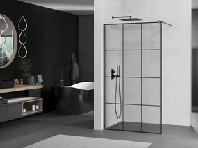 Mexen Kioto, sprchová zástena Walk-In 100 x 200 cm, 8mm číre sklo čierny vzor, grafitový profil, 800-100-101-66-77