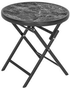 Garthen záhradný sklopný odkladací stolík so sklenenou doskou Ø 45 cm sivý mramor D106247