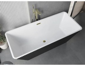 Mexen Tava, voľne stojaca ryhovaná vaňa 170 x 75 cm, biela-čierna, zlatý lesklý prepad, 52851707575-50