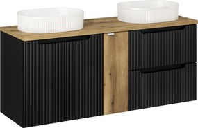 Comad Kúpeľňová skrinka s doskovými umývadlami set Nova Black 140 čierna/dub coast evoke