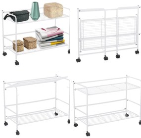 CONFORTIME 2. akosť - Pojazdný regál, skladacia polica 2 poschodová XXL - 67 x 30 x 45 cm - biela