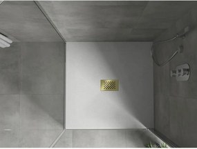 Mexen Hugo, štvorcová sprchová vanička SMC 100 x 100 cm, biela, zlatá krytka, 42101010-G