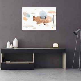Obraz - Akvarelový slon v lietadle (90x60 cm)