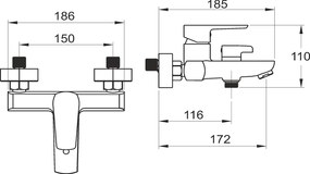 Novaservis Metalia 58, vaňová batérie bez príslušenstva 150 mm, čierna matná, 58020/1-5