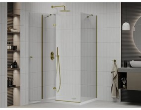 Mexen Roma, sprchovací kút 80 (dvere) x 90 (stena) cm, 6mm číre sklo, zlatý profil + slim sprchová vanička 5cm, 854-080-090-50-00-4010