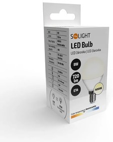 SOLIGHT LED žiarovka miniglobe matná P45 8W, E14, 4000K, 720lm