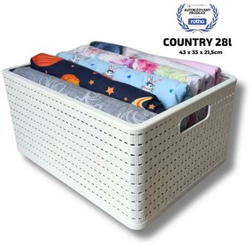 Rotho Plastový košík COUNTRY, rovný, bílý (28l - 43x33x22)