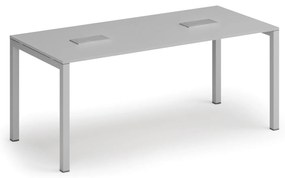 Rokovací stôl PRIMO SQUARE, 180x80 cm, sivá + 2x stolová zásuvka TYP II, strieborná