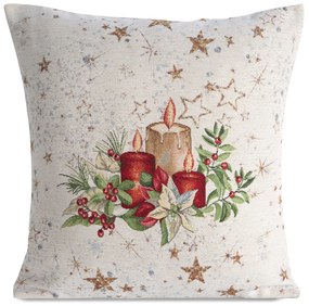 VIANOČNÁ GOBELÍNOVÁ DEKORAČNÁ OBLIEČKA NA VANKÚŠ CANDLES 45X45 CM VZOROVANÁ