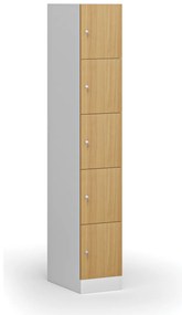 Šatníková skrinka s úložnými boxmi, 5 boxov, 1850 x 300 x 500 mm, demont, cylindrický zámok, laminované dvere, buk