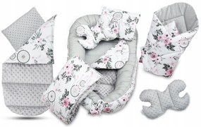 Obojstranné hniezdočko (kokon) pre bábätko - BABYMAM PREMIUM set 7v1 - Lapač snov so sivou Minky