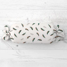 Biante Vankúš valec bonbon Sandra SA-460 Zeleno-ružové pierka na bielom 15x40 cm