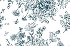 Samolepiaca tapeta kreslená kytica kvetov - 225x150