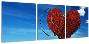 Obraz - Srdce zo stromu (s hodinami) (90x30 cm)