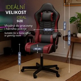 Ergonomická herná stolička, čierna/červená, vankúšiky,