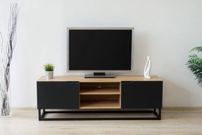 TV stolík Loftia Mini 160 cm na kovovom podstavci - dub artisan / čierny mat