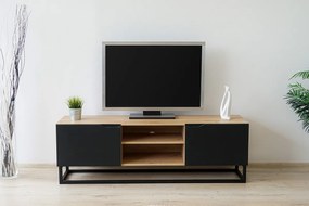 TV stolík Loftia Mini 160 cm na kovových nožičkách - dub artisan / čierny mat