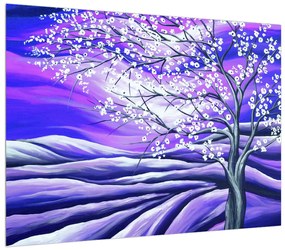 Fialový obraz rozkvitnutého stromu (70x50 cm)