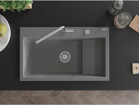 Mexen Omar, 1-komorový granitový drez 800x480x210 mm, šedá, chrómový sifón, 6520801005-71