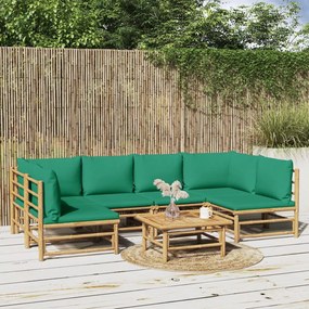 7-dielna záhradná sedacia súprava zelené vankúše bambus 3155166