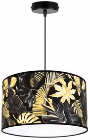 Závesné svietidlo Gold Flowers, 1x čierne textilné tienidlo s kvetinovým vzorom, (fi 35cm)