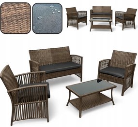 Záhradný set NM-02 z kvalitného technoratanu - hnedý + sivé vankúše