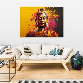 Obraz na plátně, buddha oranžové pozadí - 90x60 cm