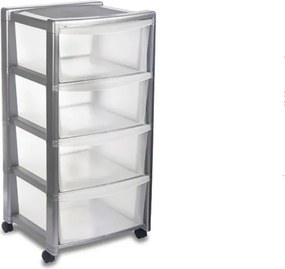 STEFANPLAST Úložný regál Libera, 4 zásuvky, strieborný