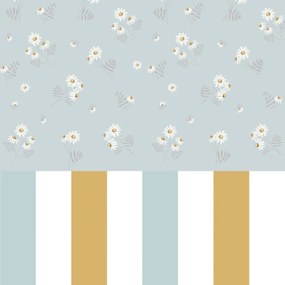 Tapeta harmanček modrá s farebnými pruhmi 280×100 cm