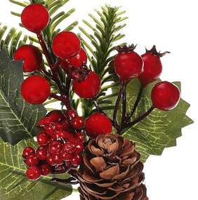 Set vetvičiek so šiškami a bobuľami, 3 ks, červená, 24 cm