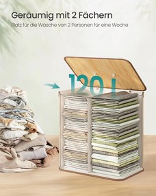 Kôš na prádlo s viečkom, 2 priehradkový, 120 litrový, bambusový, prírodný