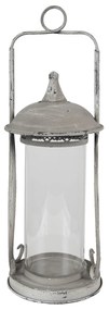 Sivý kovový lampáš so skleneným krytom - Ø15*41 cm