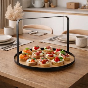 EH Bambusový okrúhly podnos s kovovou rukoväťou, 35 cm