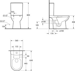 Aqualine Aqualine, TALAMO WC kombi WC, Rimless, spodný/zadný odpad, biela, PB107WR