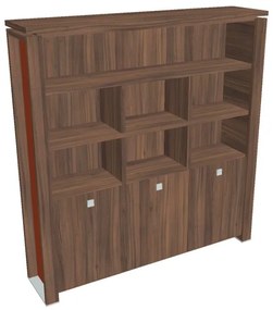 Vysoká skriňa Verno+ S 200 x 46 x 210 cm, s regálom, orech / oranžová