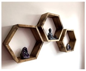 Sada 3 drevených nástenných políc Bee