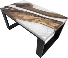 Konferenčný stolík 80 x 45 cm - orech/biela perleťová epoxidová živica